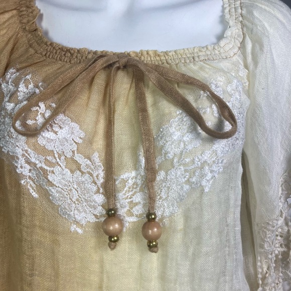 Vanita Rosa Dress small s/m Linen Applique embroidered Tie Peplum Waist Lace - Picture 12 of 16